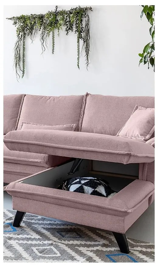 Прахово розов ъглов разтегателен диван, десен ъгъл Charming Charlie - Miuform