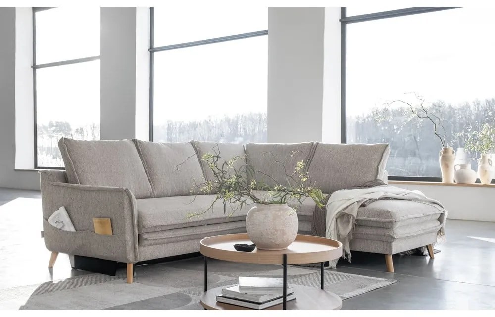 Бежов разтегателен ъглов диван (десен ъгъл) Charming Charlie – Miuform