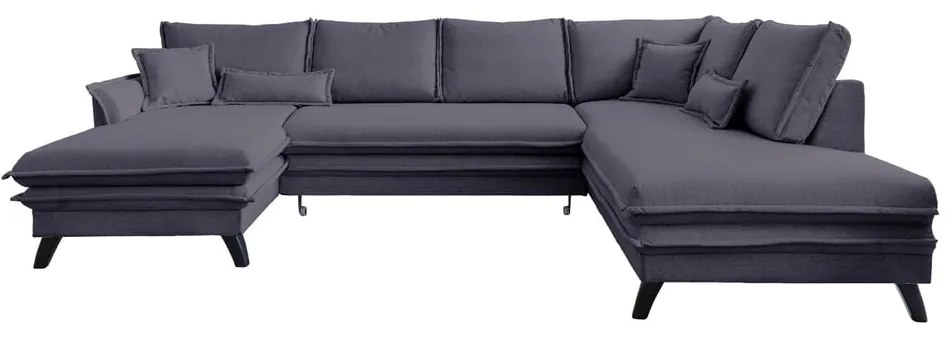 Антрацитен U-образен разтегателен диван, десен ъгъл Charming Charlie - Miuform