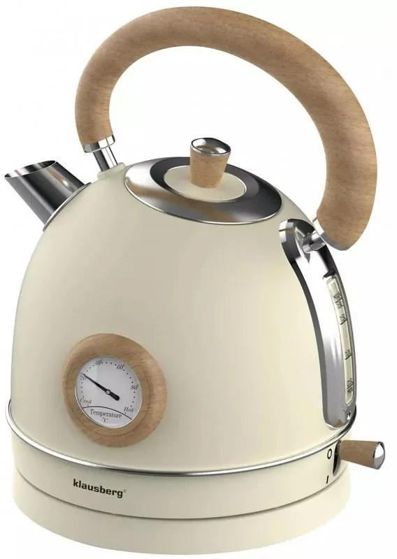 Електрическа кана с термометър Klausberg KB 7906, 2200W, 1.8 л, Индикатор за нивото на водата, Защита от прегряване, Крема