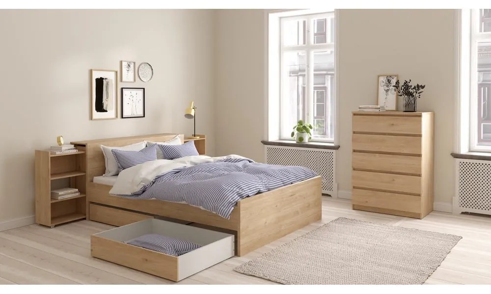 Двойно легло от декор от дъб в естествен цвят 160x200 cm Naia – Tvilum