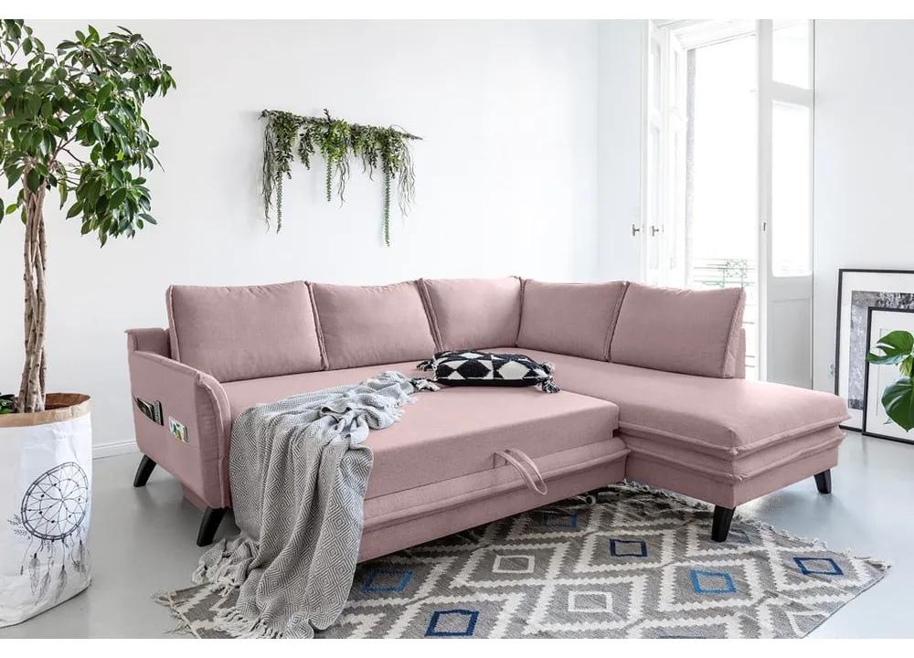 Ъглов разтегателен диван в прахово розово L, десен ъгъл Charming Charlie - Miuform