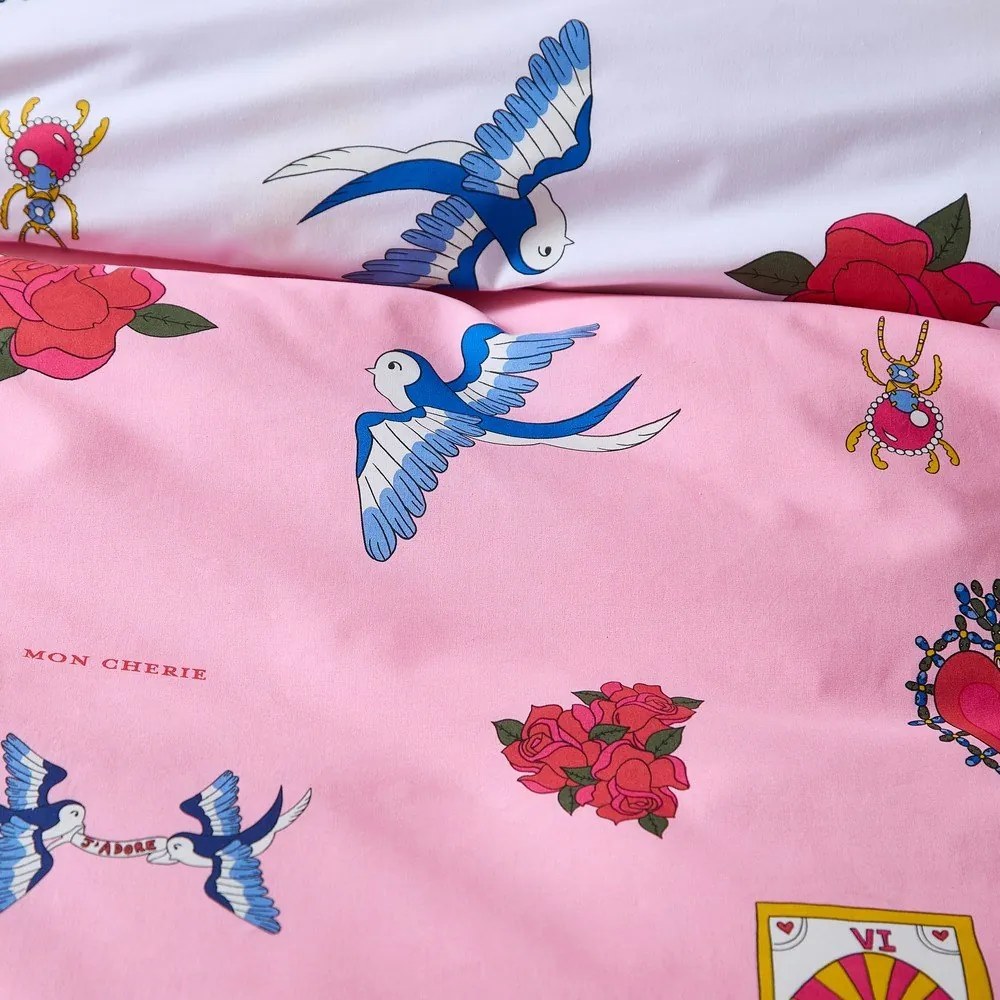 Бяло-розово двойно памучно спално бельо 200x200 cm Mon Coeur – Their Nibs