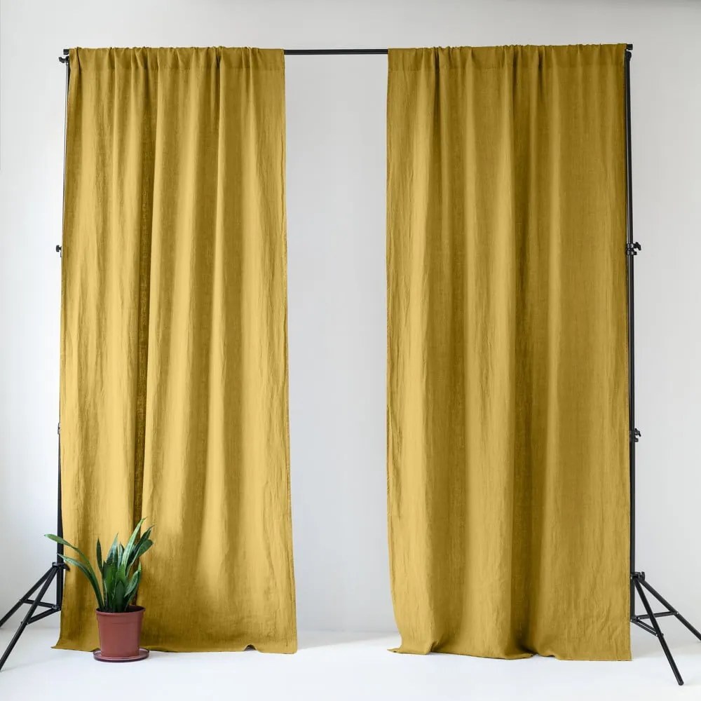 Жълто ленено перде 140x250 cm Lemon Curry – Linen Tales