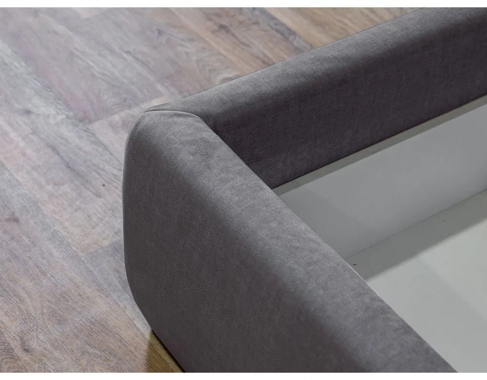 Тъмно сиво тапицирано двойно легло с място за съхранение с решетка 160x200 cm Jade - Bobochic Paris