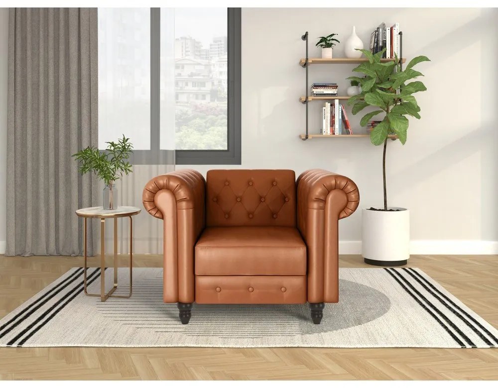 Кафяво кресло честърфийлд от изкуствена кожа Felix – Støraa