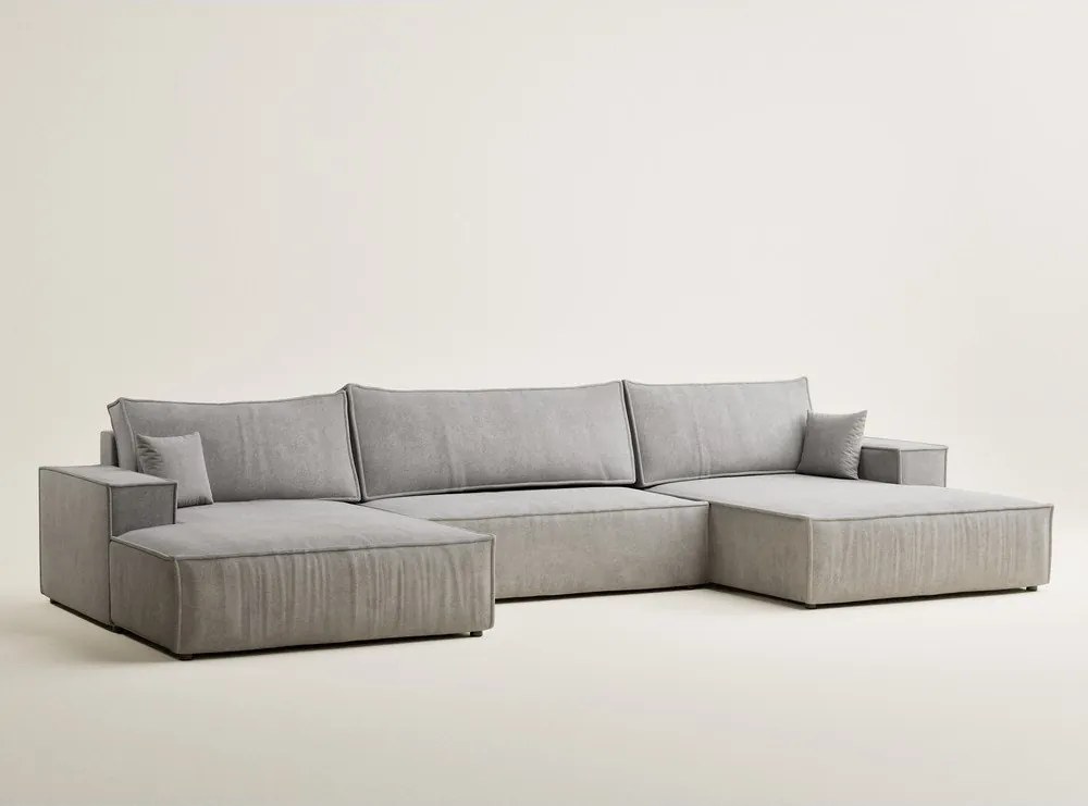 Сиво-бежов шенилов сгъваем/с място за съхранение ъглов диван (U форма) Kyoto – Maison de Rêve