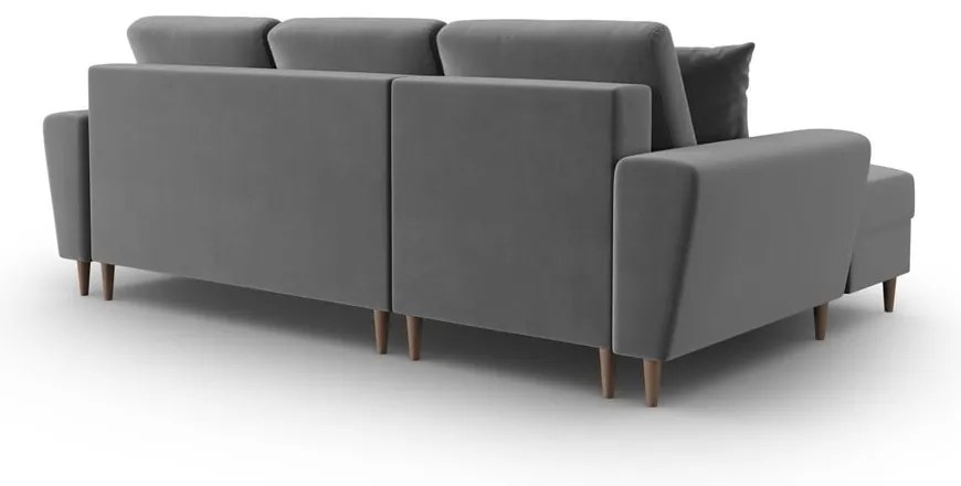 Светлосив кадифен разтегателен ъглов диван с място за съхранение (ляв ъгъл) Kyoto – Cosmopolitan Design