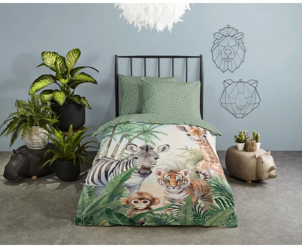 Зелено единично памучно детско спално бельо 140x200 cm Thabo – Good Morning