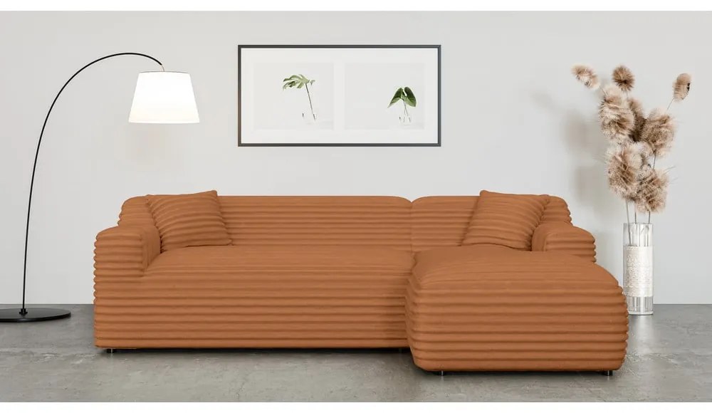 Теракотен ъглов диван от рипсено кадифе (десен ъгъл) Martin – Ropez