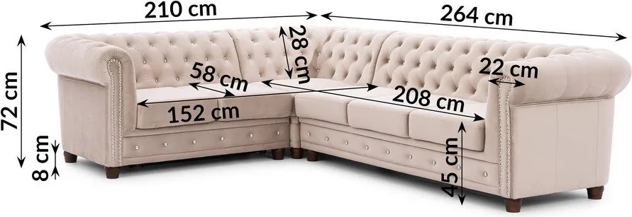 Бежов кадифен разтегателен ъглов диван (ляв ъгъл L форма) York Blik – Ropez