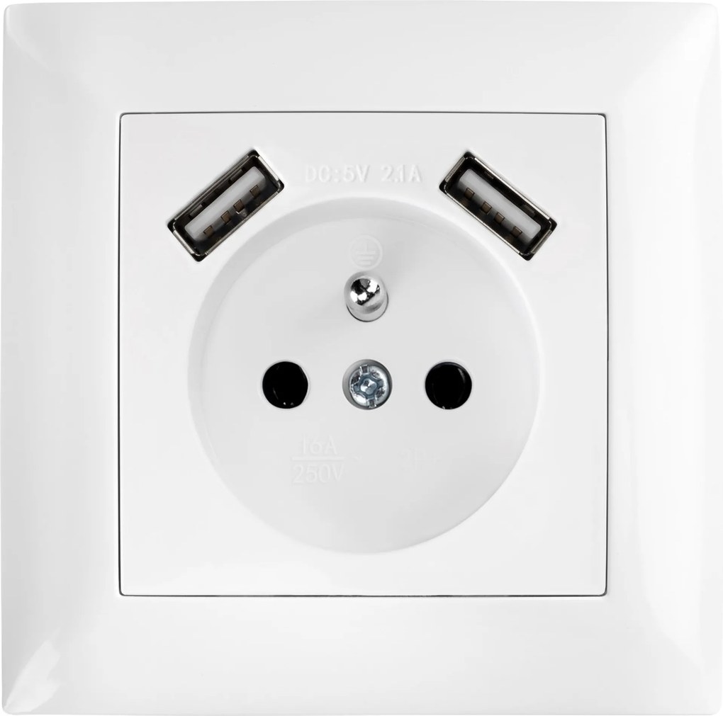 Единичен контакт със заземяване + 2x USB-A OSTE JNH003-G White