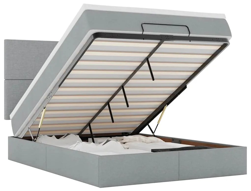 3313927 vidaXL Османска легло с матрак и LED, светлосиво, 140x200 см, плат