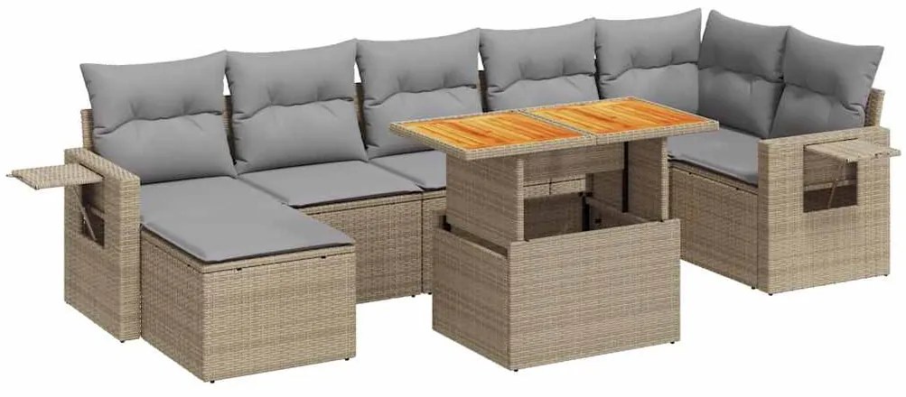 3327181 vidaXL Градински диван с възглавници, 8 части, бежов полиратан