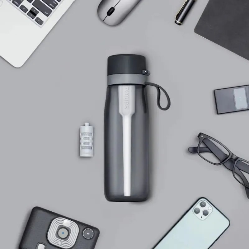 Филтрираща бутилка за вода Philips GoZero Daily AWP2731GRR/58, 660 мл, 5-38°C, Тритан без BPA, AWP285, Сив