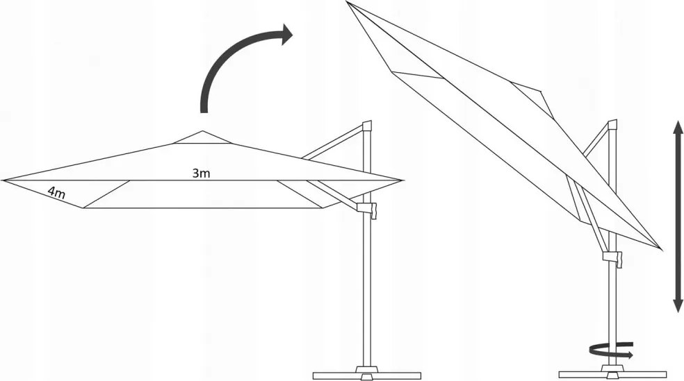 Сив градински чадър със стойка 3 x 4 м