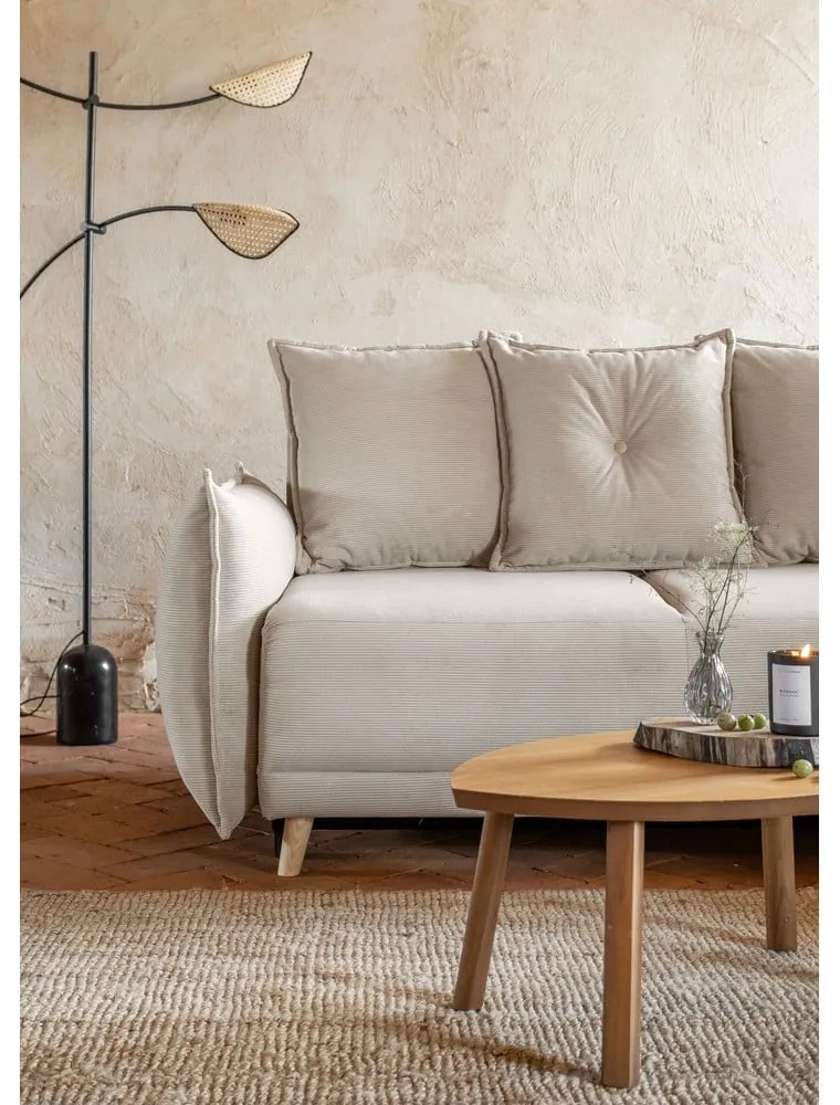 Бежов ъглов диван от велур (десен ъгъл) Lazy Lukka - Miuform