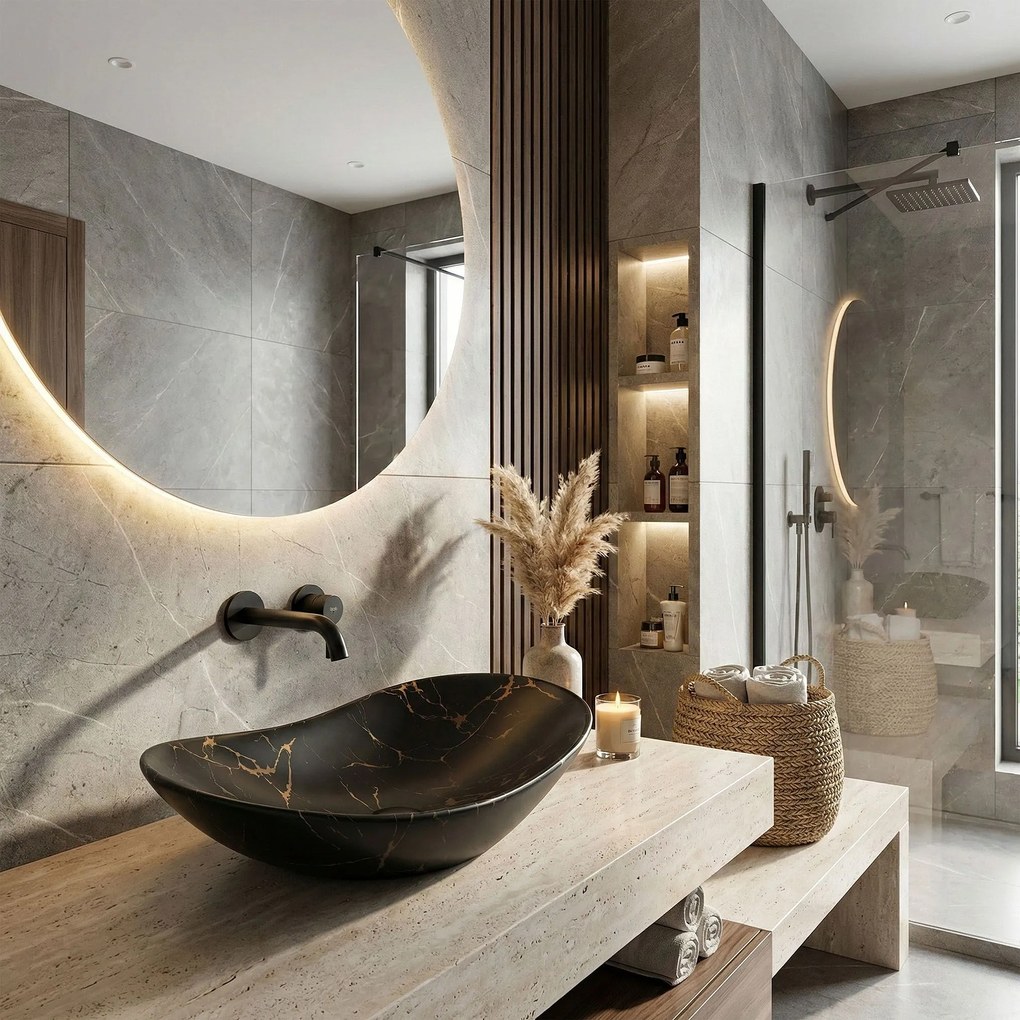 Умивалник за плот Rea Royal 60 Black Marble Mat