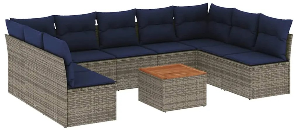 3256124 vidaXL Градински диван с възглавници, 10 части, полиратан, сив