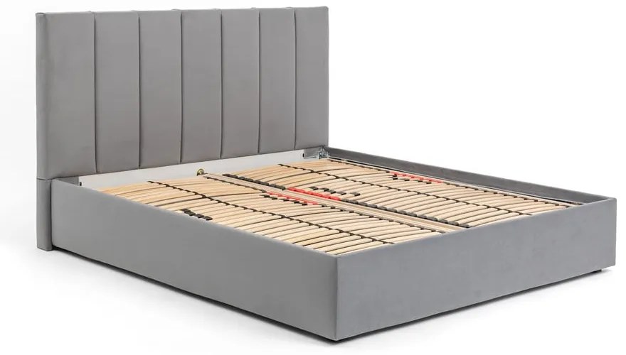 Сиво тапицирано двойно легло с място за съхранение и включена подматрачна рамка 160x200 cm Thessa Bold Line – Bonami Selection