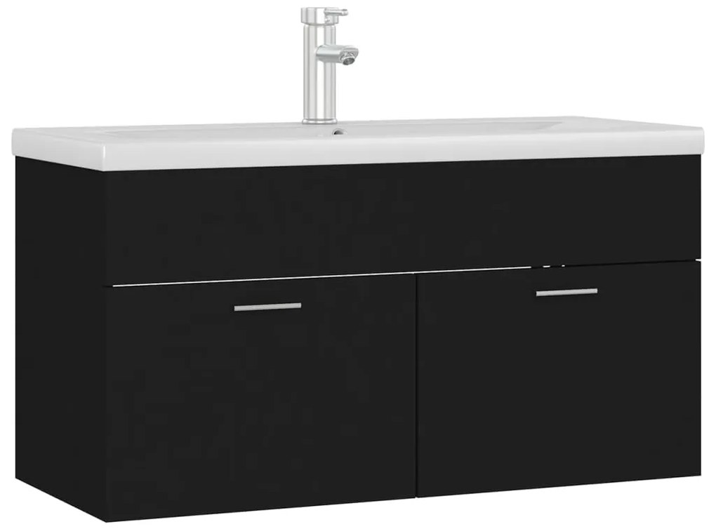 3071289 vidaXL Шкаф за баня с вградена мивка, черен, инженерно дърво