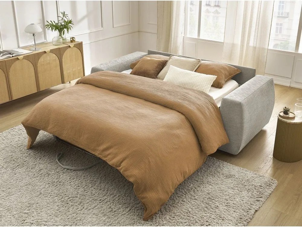 Бежов шенилов диван за ежедневно спане/сгъваем 240 cm Hugo – Bobochic Paris