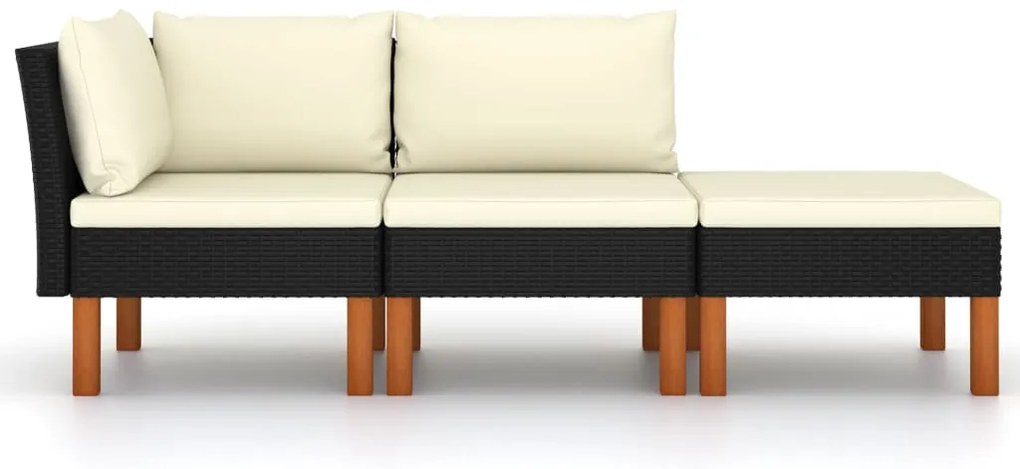 315766 vidaXL Градински лаундж комплект, 3 части, полиратан и евкалипт масив