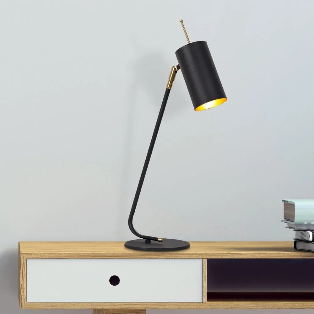 Настолна лампа с метален абажур в черно и златисто (височина 55 cm) Sivani – Opviq lights