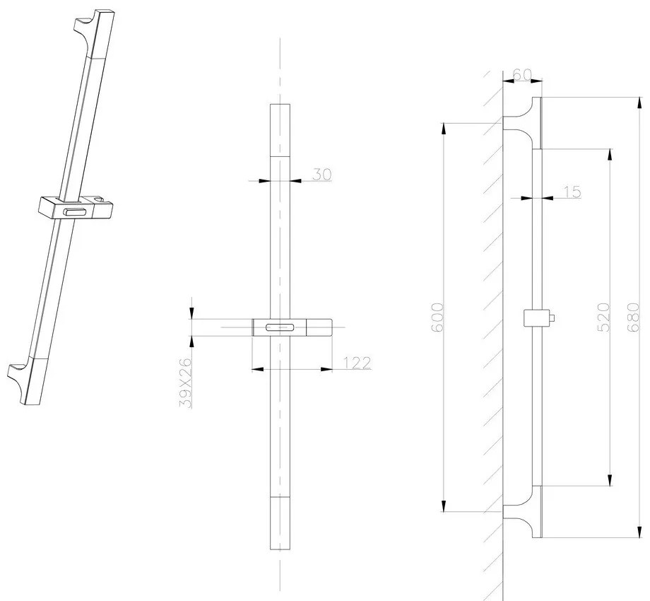 Стенна душ релса от неръждаема стомана в златист цвят с подвижен държач 68 cm – Sapho