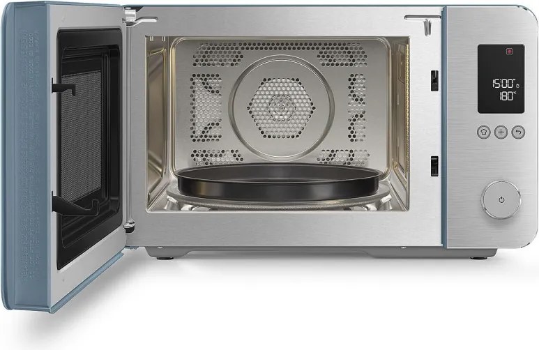 Комбинирана микровълнова фурна с горещ въздух SMEG Collezione MOC02SBMEU, 900W, 27 л, 25 програми, Плавно затваряне, Индивидуални настройки, Син