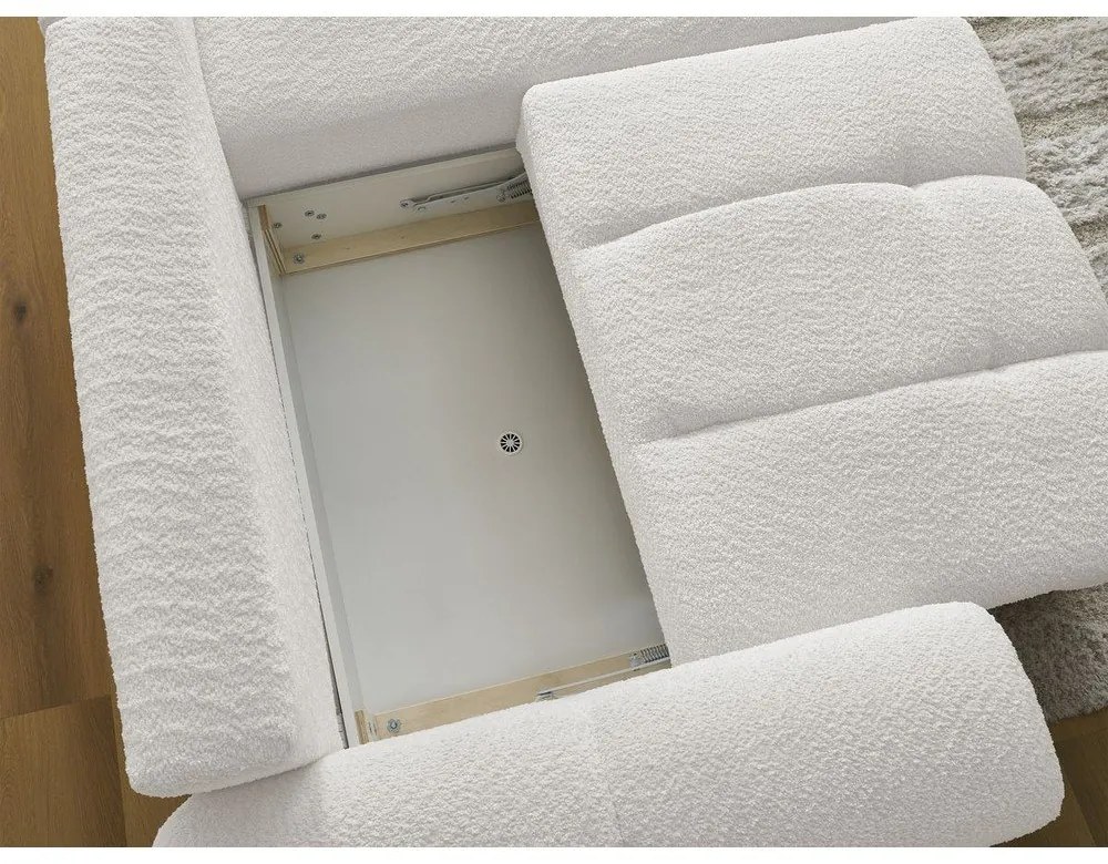 Бял разтегателен ъглов диван с място за съхранение от букле (десен ъгъл) Roxelane – Bobochic Paris