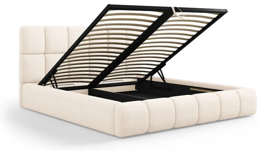 Кремаво двойно тапицирано легло с място за съхранение с включена подматрачна рамка 200x200 cm Bellis – Micadoni Home