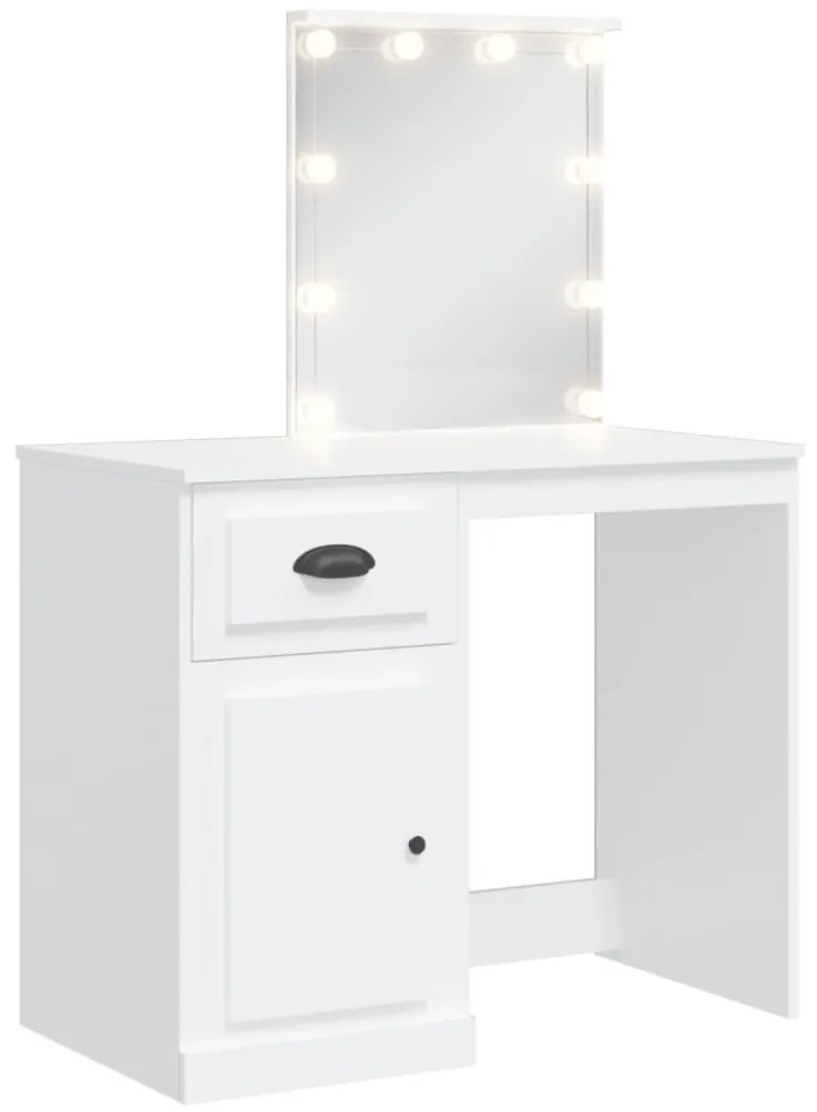834970 vidaXL Тоалетка с LED лампи, бяла, 90x42x132,5 см