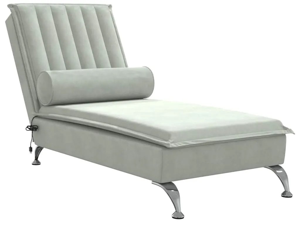 379459 vidaXL Масажна кушетка с болстер, светлосива, кадифе