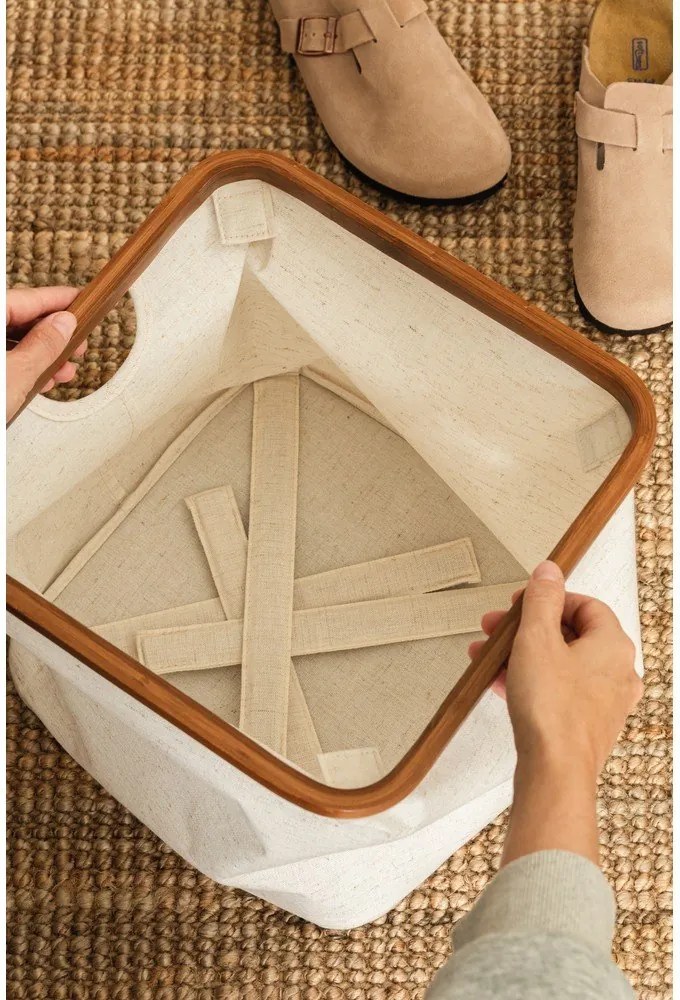 Кремава текстилна кутия за съхранение 30x30x30 cm Bamboo/Linen Cube – Bigso
