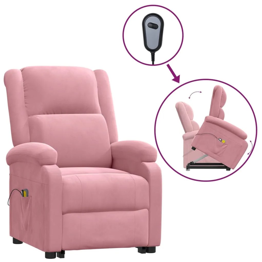 3124840 vidaXL Изправящ масажен стол, розова, кадифе