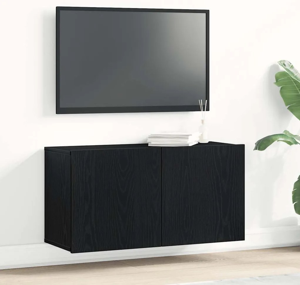 862196 vidaXL ТВ шкаф, черен дъб, 80x30x41 см, инженерно дърво
