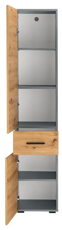 Висок/тесен шкаф за баня от декор от дъб в естествен цвят 180x35 cm Malika – Støraa