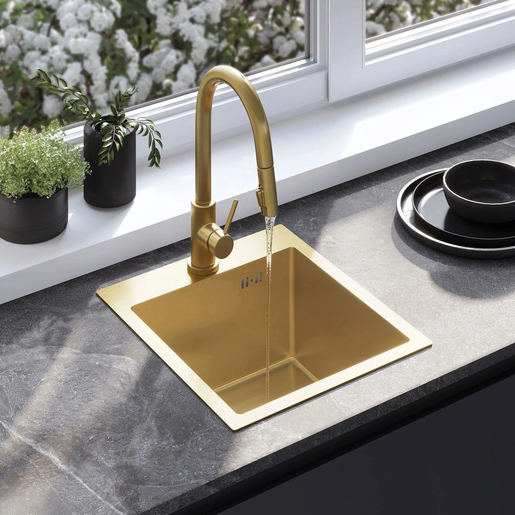 Стоманена мивка Leo 40 BRUSH GOLD