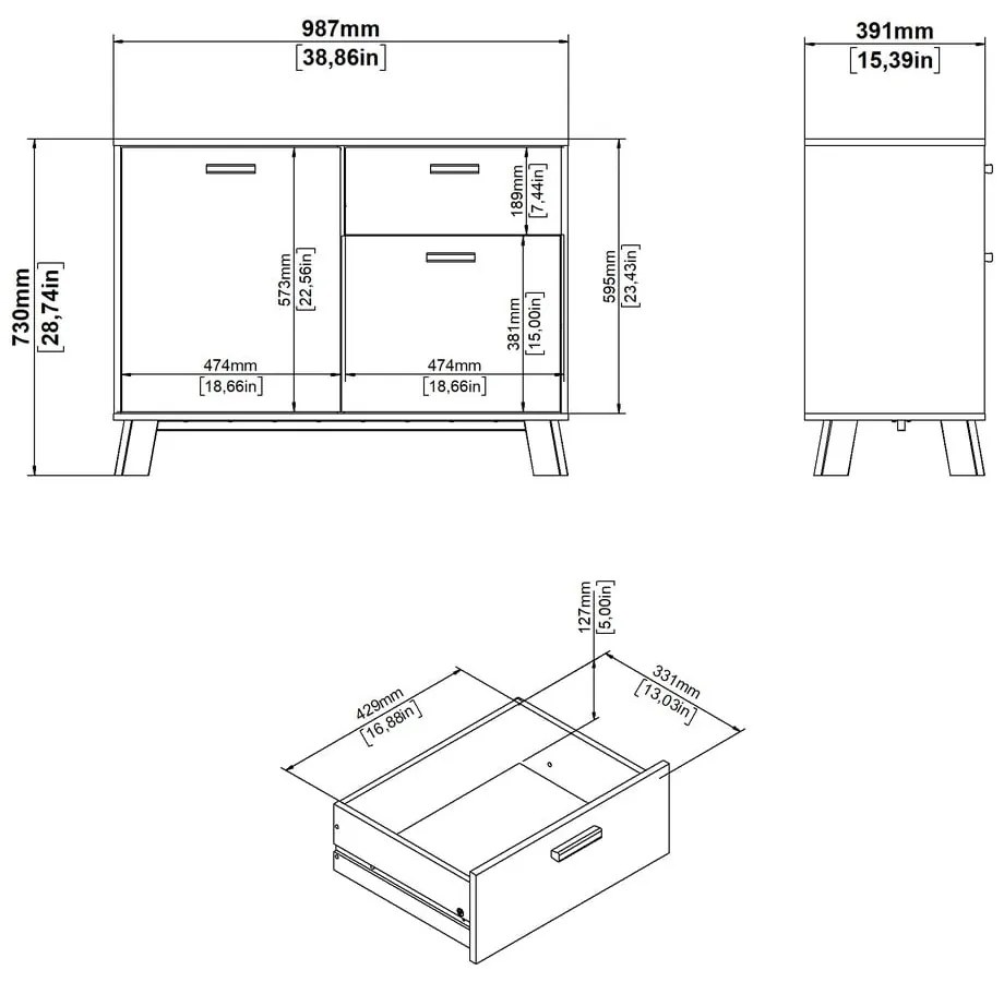 Скрин от дъбов декор в бял и естествен цвят 99x73x39 cm Ikast – Tvilum