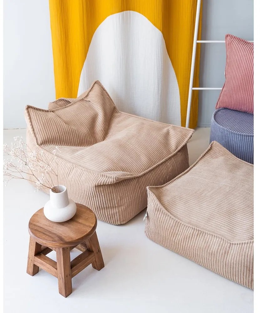 Светлокафяв детски пуф от рипсено кадифе Square – Wigiwama