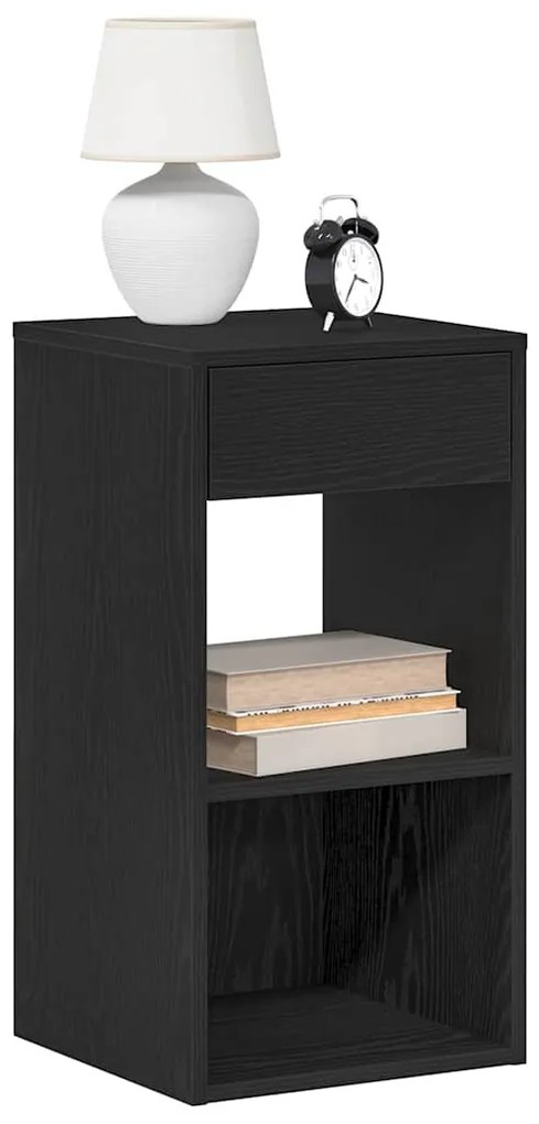 858715 vidaXL Нощно шкафче с чекмедже, черен дъб, 35x34x66,5 см