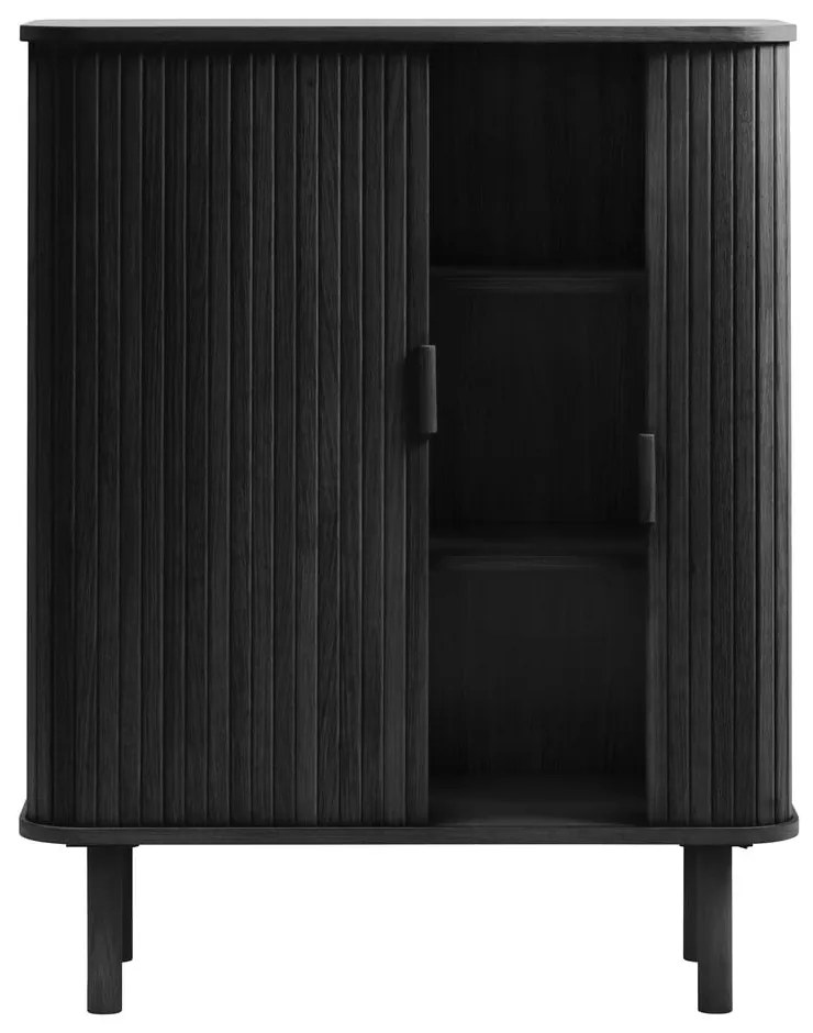 Черен шкаф в дъбов декор с плъзгащи се врати 113x90 cm Cavo - Unique Furniture