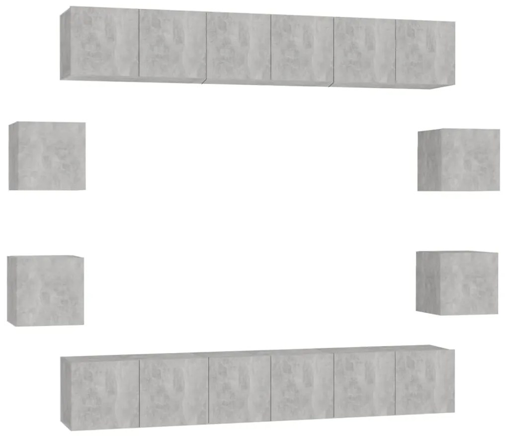 3079067 vidaXL Комплект ТВ шкафове от 10 части, бетонно сиви, инженерно дърво