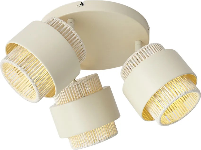 Модерен таванен прожектор бежов с въже 3 светлини въртящ се и накланящ се - Kora