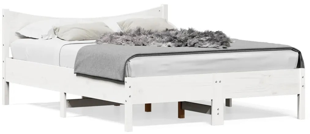 844726 vidaXL Рамка за легло без матрак, бял, 140x200 см, бор масив