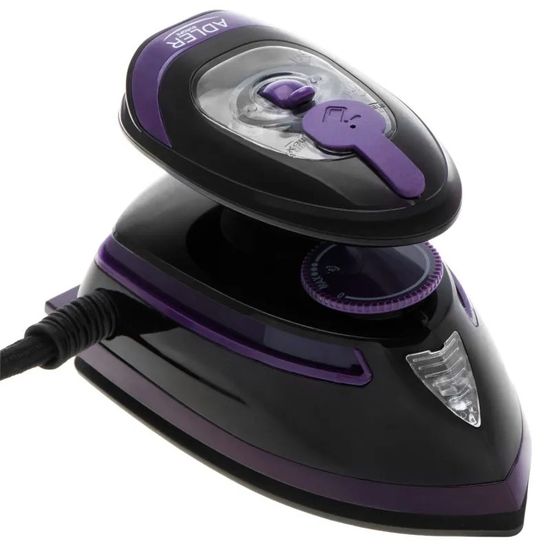 Парна ютия за пътуване Adler AD 5049, 420W, 30 мл, Керамична плоча, Парно и сухо гладене, Черен/Лилав