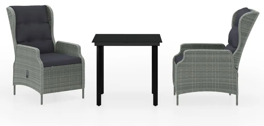 3099643 vidaXL Градински трапезен комплект, 3 части, светлосив
