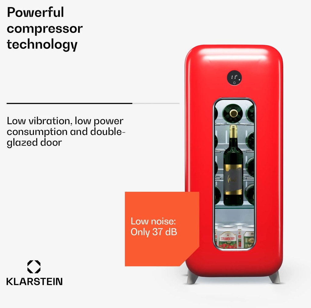 Klarstein Shirley 15 Uno, охладител за вино, 15 бутилки, 5 - 20 °C, сензорно управление, ретро