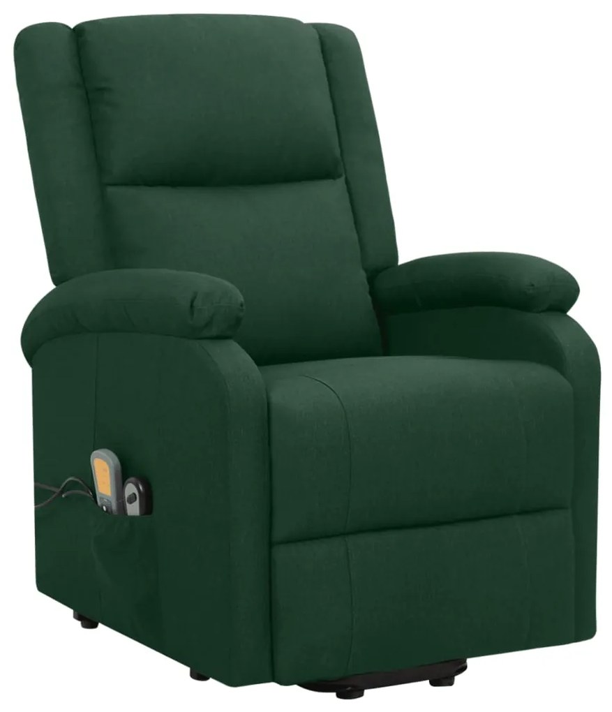 329715 vidaXL Изправящ масажен стол, тъмнозелен, текстил